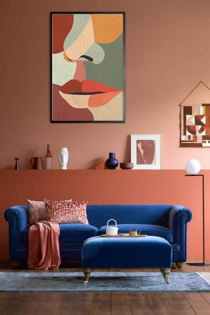 Illustrated abstract women face poster in interior