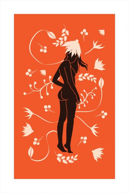 Lady on botanical pattern 1 poster