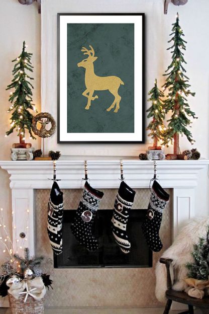 Gold deer ornament poster in interior