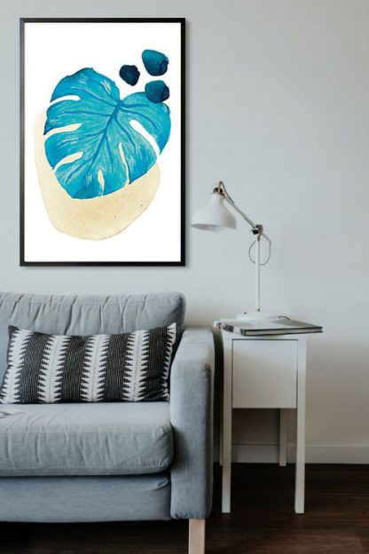 Abstracted Blue Leaf poster in interior