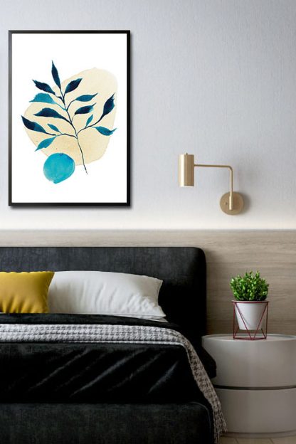 Abstrated Blue Leaves poster in interior