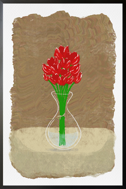 Rose in a Glass Vase Poster in black frame