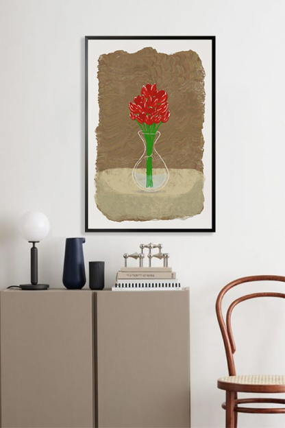 Rose in a Glass Vase Poster in interior