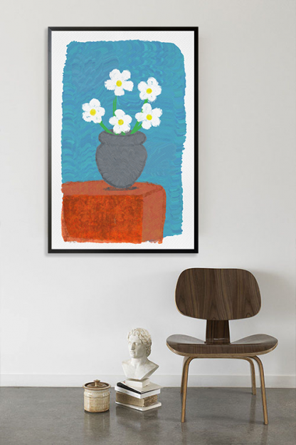 White Flower Vase Poster in interior