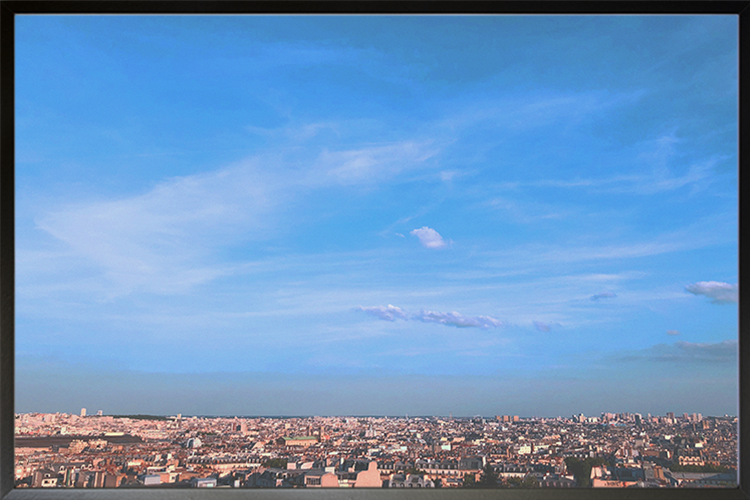 Blue Skyline poster in black frame