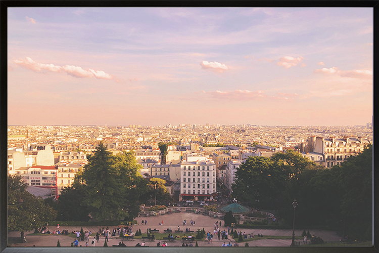 Sunset and Overview poster in black frame