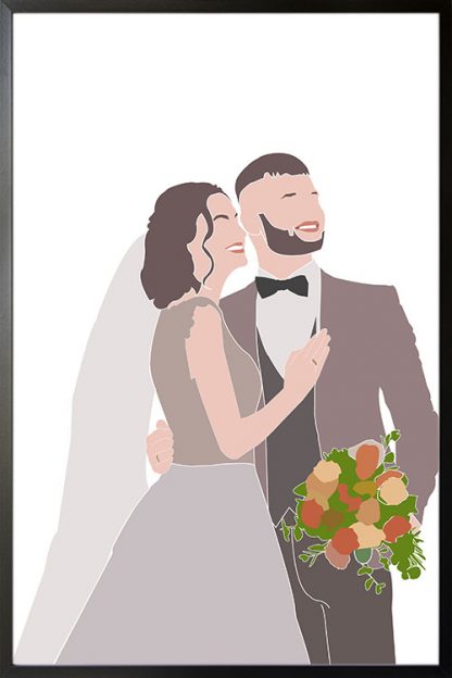 Personalized minimalist couple wedding poster with black frame