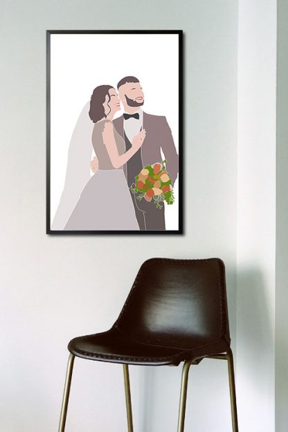 Personalized minimalist couple wedding poster in interior