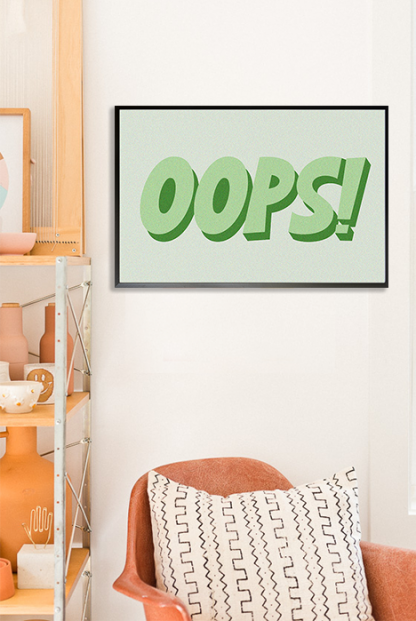 Comical OOPS poster in interior