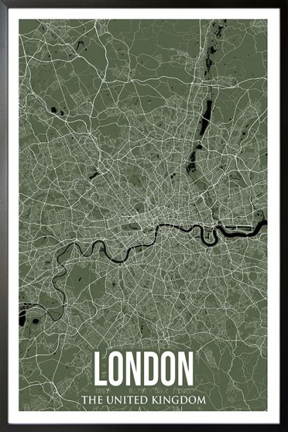 London Colored City Map Poster in black frame