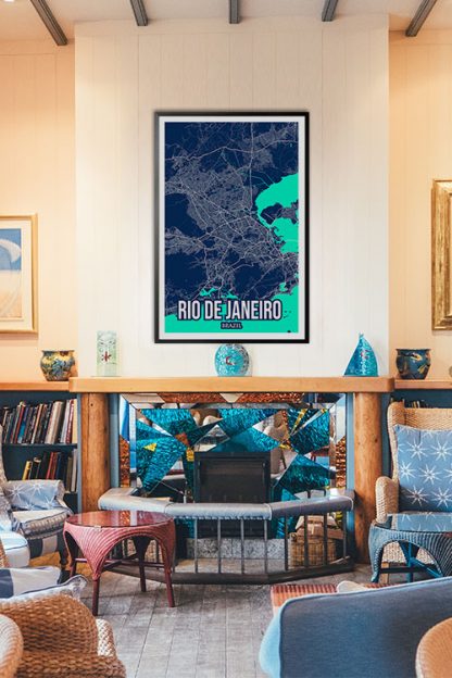 Rio De Janeiro Colored City Map Poster in interior