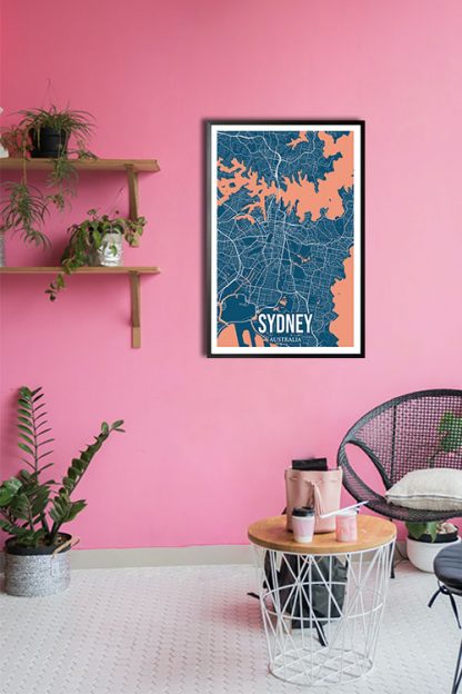 Rio Sydney Colored City Map Poster in interior