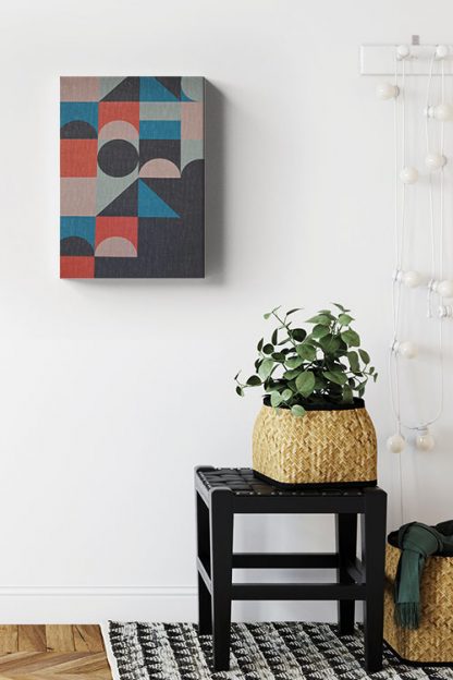 Orange and blue geometric abstract canvas in interior