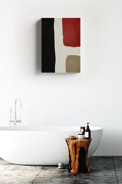 Abstract Textured red black and beige canvas in interior