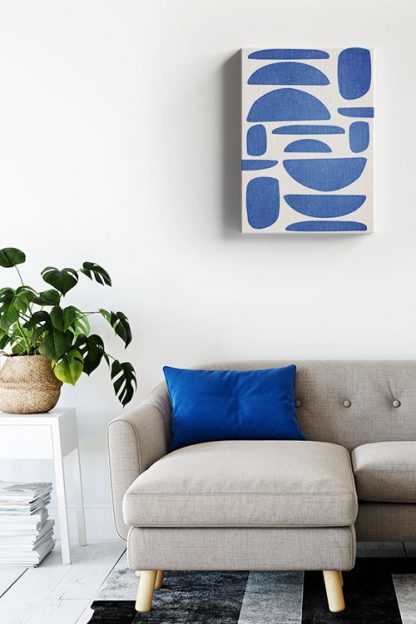 Blue Color modern abstract shapes canvas in interior