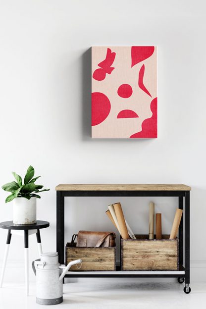 Vibrant pink shape abstract canvas in interior