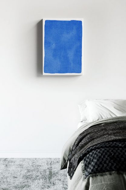 Textured blue watercolor canvas in interior