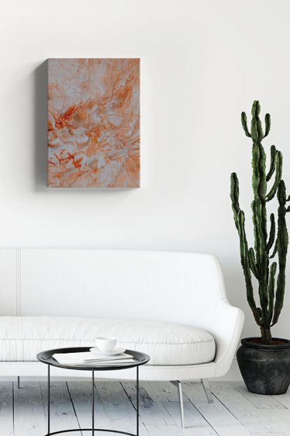 Messy orange color abstract art canvas in interior