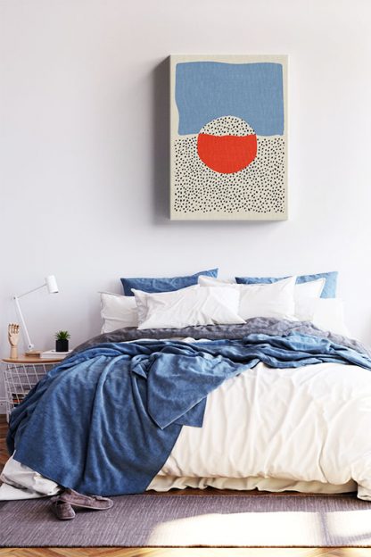 Modern abstract Orange Carolina blue black canvas in interior