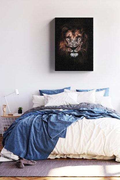 Lion in dark Canvas in Interior