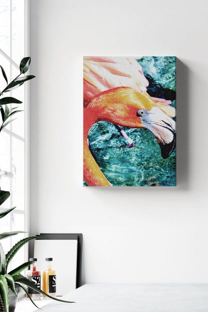 Flamingo in turquoise tone water Canvas in Interior