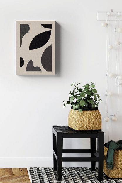 Textured black shapes canvas in interior