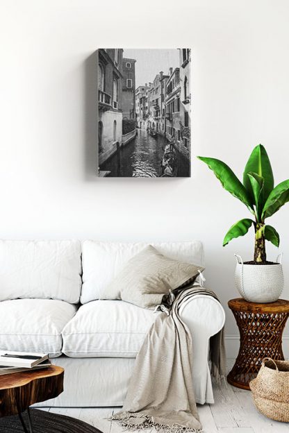 Venice Canal Black and White Canvas in interior