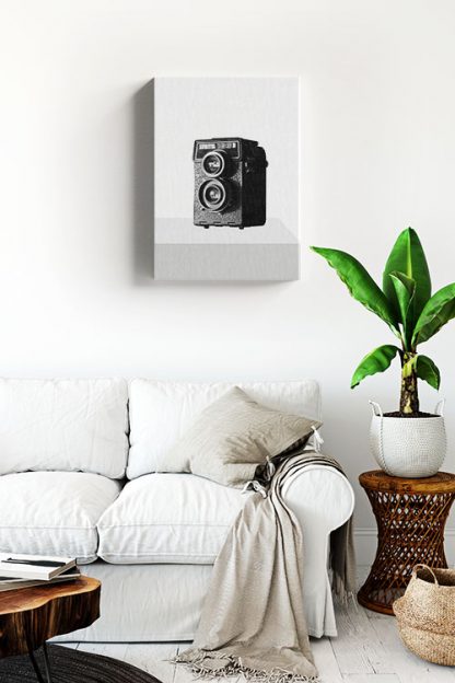 Real cam on gray tone canvas in interior