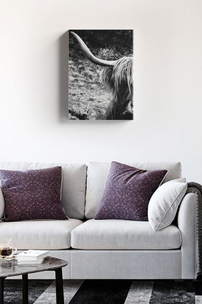 Highland Cow Black and White Canvas in interior