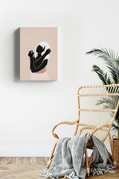 Minimal black woman in pink tone Canvas in Interior