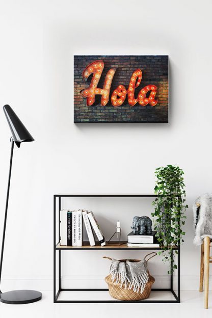 Neon hola sign Canvas in interior