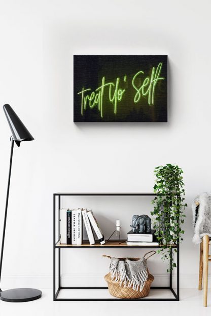 Neon treat yo self Canvas in interior