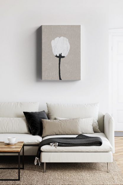 Illustration of a white flower canvas in interior