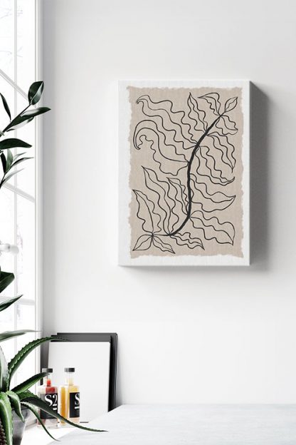 Sketch of wavy leaves canvas in interior