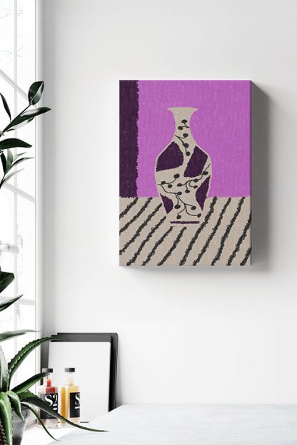 Sketch of vase violet tone canvas in interior