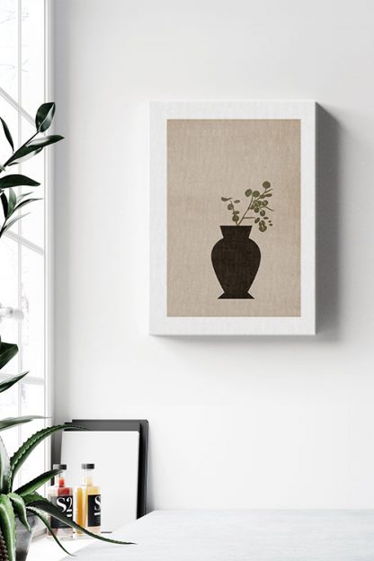 Grunge texture plant on vase canvas in interior