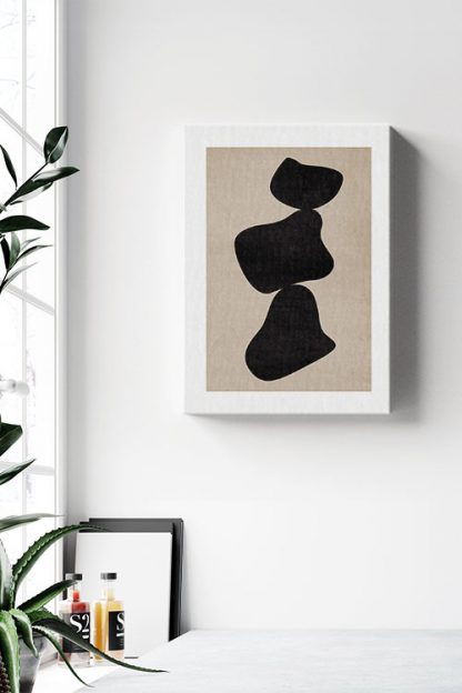 Grunge texture rock balancing canvas in interior