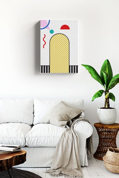 Memphis art yellow diagonal line in arc canvas