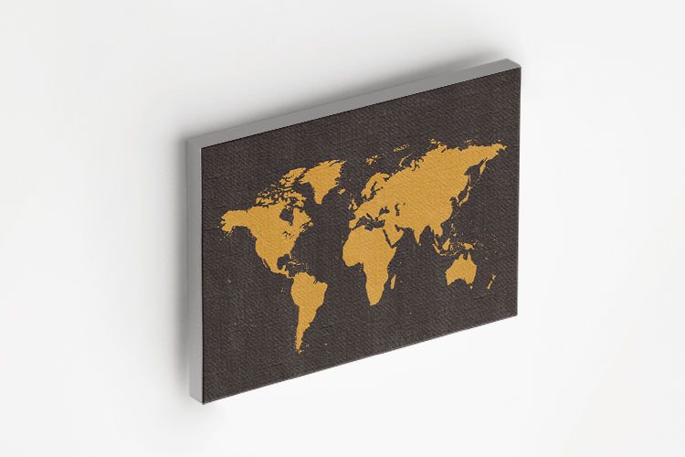 World Map Stencil in Black Background Canvas