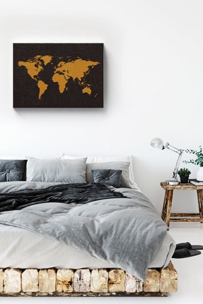 World Map Stencil in Black Background Canvas