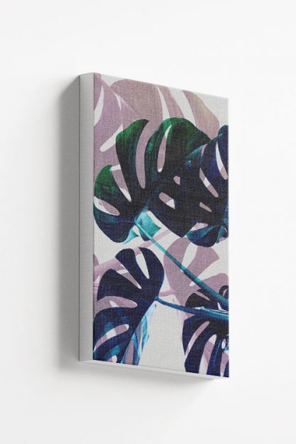 Tropical leaves in blue tone canvas