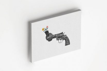 Non violence gun sculpture with flower canvas