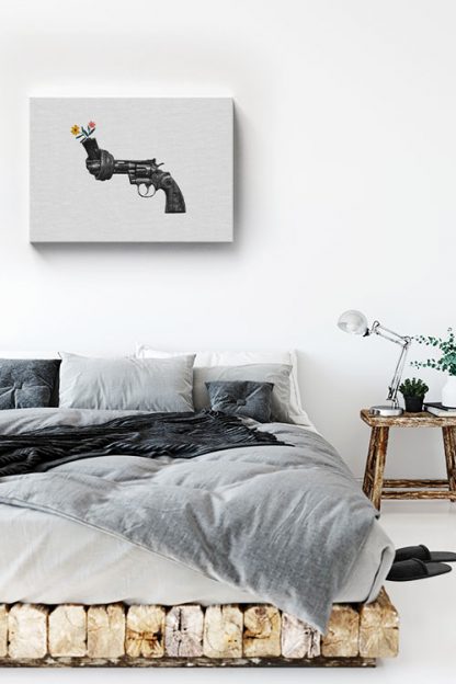 Non violence gun sculpture with flower canvas