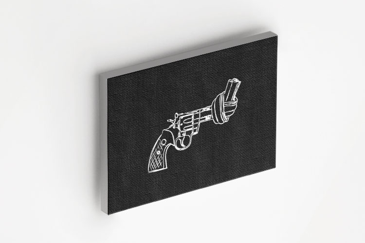 Non violence gun line art on black background canvas