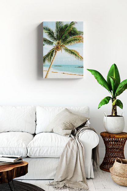 Beautiful beach with huge palm tree canvas