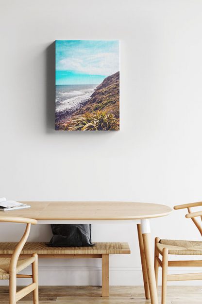 Beach on a blue sky canvas