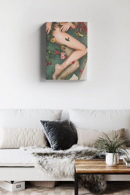 Bathtub filled with flowers canvas