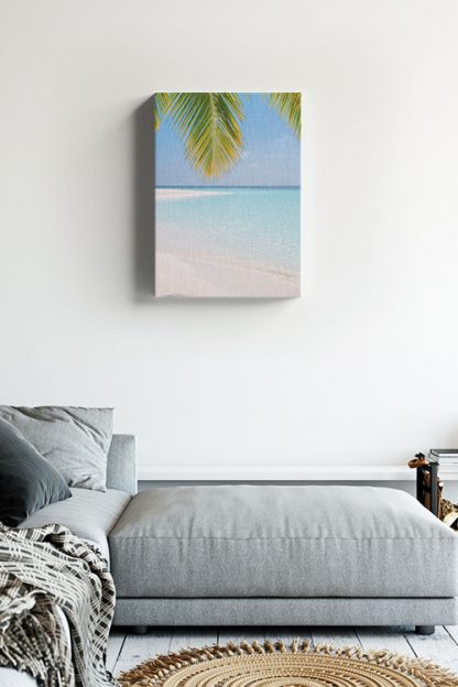 Palm leaves on beach canvas