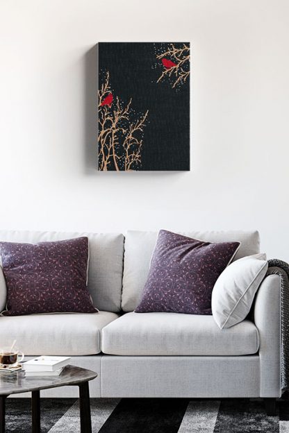 Red birds on branch Canvas