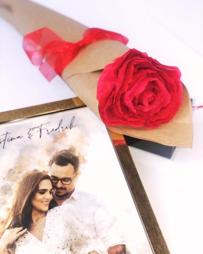Red paper rose and customized couple poster print